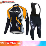 STRAVA Team Winter Thermal Fleece Cycling Clothes Men Long Sleeve Jersey Suit