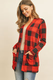 Plaid Long Sleeved Front Pocket Open Cardigan