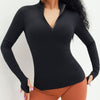 Women Top Sport Zipper Long Sleeve With Thumb Holes