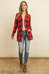 Plaid Long Sleeved Front Pocket Open Cardigan