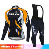 STRAVA Team Winter Thermal Fleece Cycling Clothes Men Long Sleeve Jersey Suit