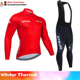 STRAVA Team Winter Thermal Fleece Cycling Clothes Men Long Sleeve Jersey Suit