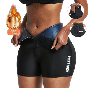 Fat Burning Sauna Sweat Shaper Wear High Waist Shorts Above Knee Pants Body Suit Workout Waist Trainer Weight Loss With Button