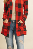 Plaid Long Sleeved Front Pocket Open Cardigan