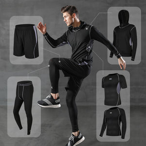 Dropshipping 5 Piece Men Workout Clothes Fitness Set Man Gym Basketball Sports Training Suit Wear