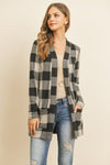 Plaid Long Sleeved Front Pocket Open Cardigan