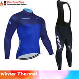 STRAVA Team Winter Thermal Fleece Cycling Clothes Men Long Sleeve Jersey Suit