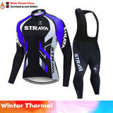 STRAVA Team Winter Thermal Fleece Cycling Clothes Men Long Sleeve Jersey Suit