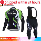 STRAVA Team Winter Thermal Fleece Cycling Clothes Men Long Sleeve Jersey Suit